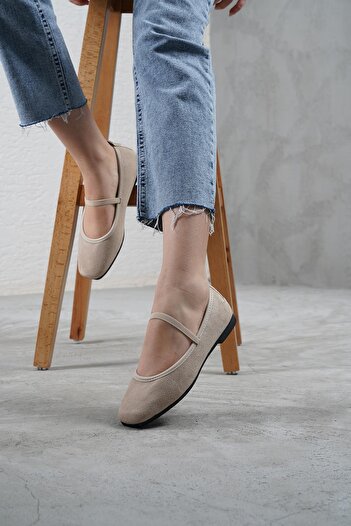 Beyond Women's Beige Suede Casual Elastic Low Heeled Comfortable Ballerinas Byndmrj01