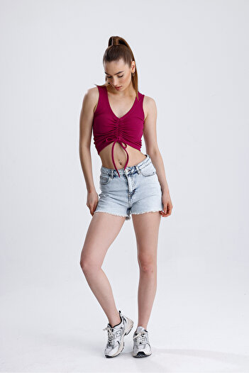 FV V-Neck Shirred Bustier Crop