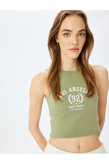 Koton Slogan Printed Crew Neck Sleeveless Crop Ribbed Undershirt