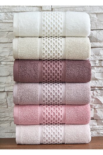 Dantela Kod-9050 Cotton 50x90 Hand Towel Set - 6 Pieces Mixed