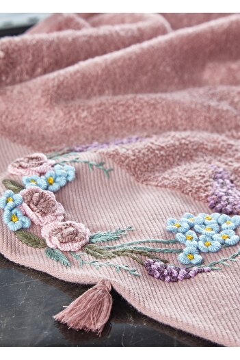 Dantela Kod-8800 50x90 Embroidered Cotton Towel Set - 6 Pieces Mixed