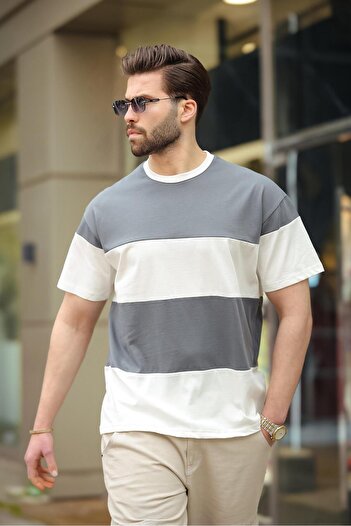 Madmext Smoked Oversize Color Blocked Crew Neck T-Shirt 7020
