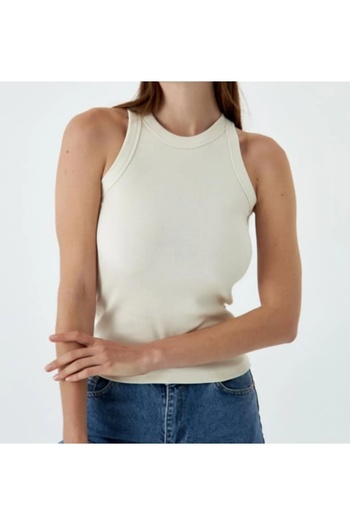 glanour Women's Ribbed Look Thick Strap Basic White Undershirt