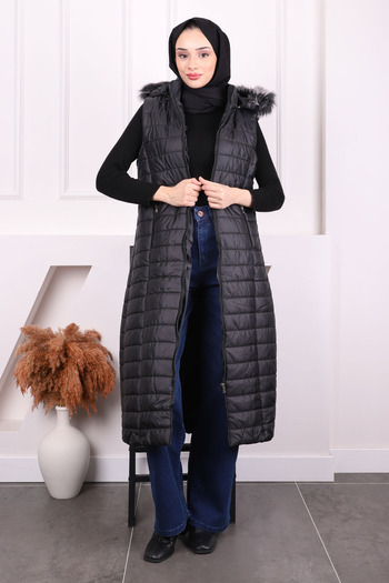 İmajButik Black Hooded Puffer Vest