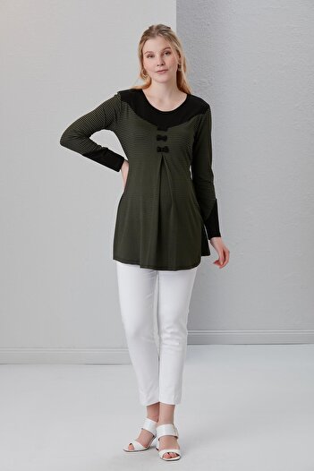 Işşıl 04067-striped Viscose Mini Triple Bow Maternity Blouse