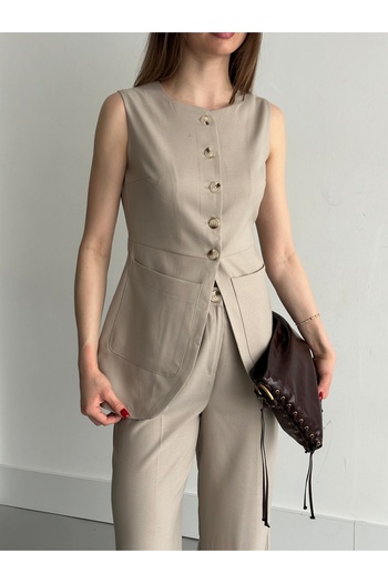 My Blog Stone Buttoned Vest Trousers Set - 8484
