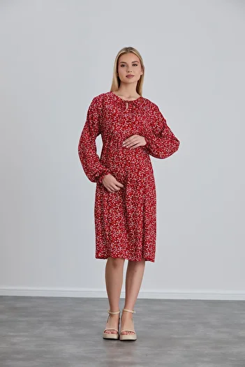 Işşıl IŞIL 4545 - Pregnant Viscose Tunic, Tied Collar and Flower Crispy Design