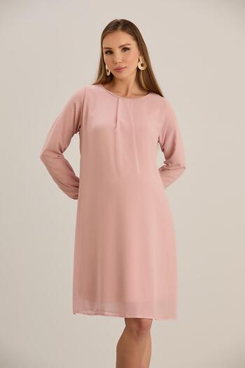 Işşıl IŞIL 4543 - Maternity Chiffon Tunic, Pleated Collar Dress