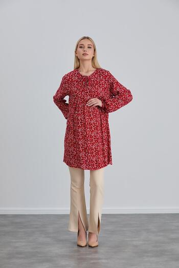 Işşıl IŞIL 4544 - Maternity Viscose Blouse and Tunic, Collar Crispy Flower Pattern, Tie-Up