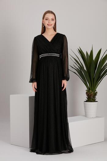 Işşıl A0024-sim Polka Dot Tulle Maxi Maternity Evening Dress Babyshower Dress