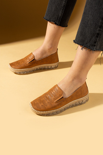 Pembe Potin Tan Women's Orthopedic Genuine Leather Comfortable Comfort Sole Daily Casual Sports Shoes
