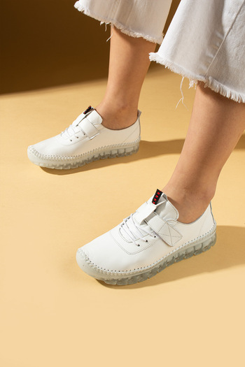 Pembe Potin White Women's Orthopedic Genuine Leather Comfortable Comfort Sole Daily Casual Sports Shoes