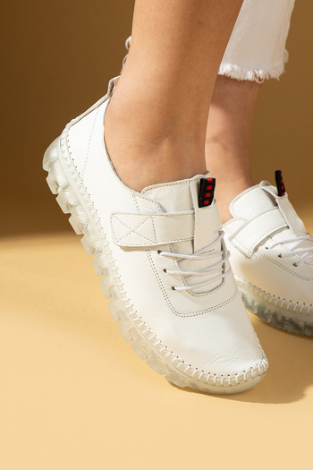 Pembe Potin White Women's Orthopedic Genuine Leather Comfortable Comfort Sole Daily Casual Sports Shoes