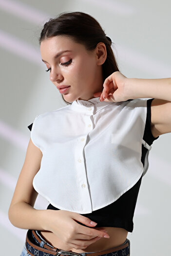 Lir Schık Cotton Frill Fake Collar Half Shirt White Sckwm24gml02