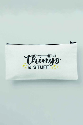 qoeuyl boutique Things And Stuff Друкована біла тканинна косметичка для макіяжу, пенал, гаманець