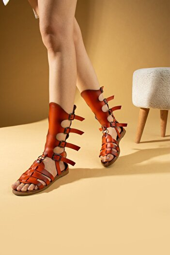 Pembe Potin Orange Comfortable Women's Sandals - Orange Gladiator Basement Handmade