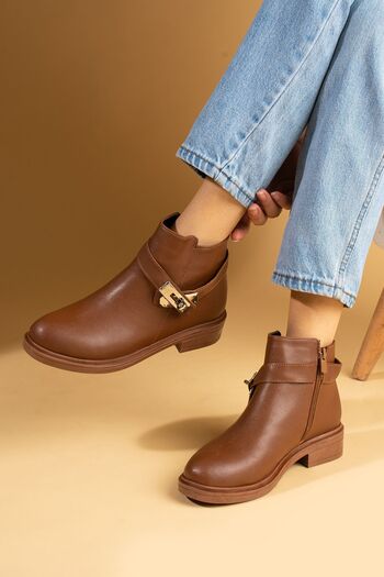 Pembe Potin Tan Women's Boots - Poly Sole, Zippered Buckle, Comfortable Daily Fit, Warm Lined