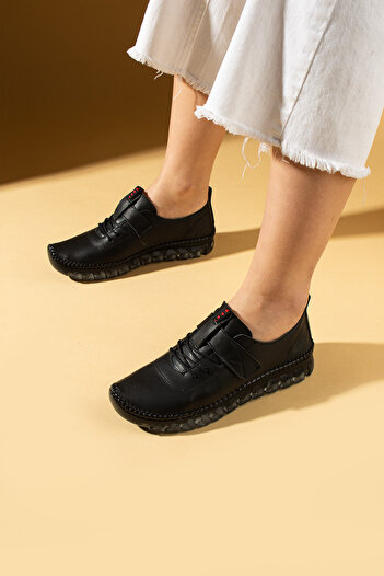 Pembe Potin Black Women's Orthopedic Genuine Leather Comfortable Comfort Sole Daily Casual Sports Shoes