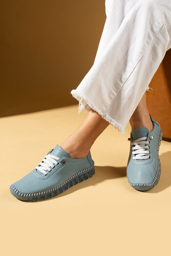 Pembe Potin Blue Women's Orthopedic Genuine Leather Comfortable Comfort Sole Daily Casual Sports Shoes