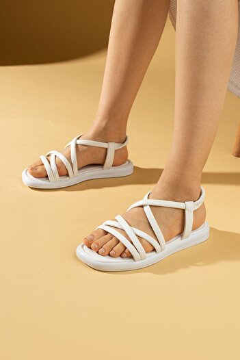 Pembe Potin White Conford Sandals - Comfortable Sole and Strappy Casual Shoes