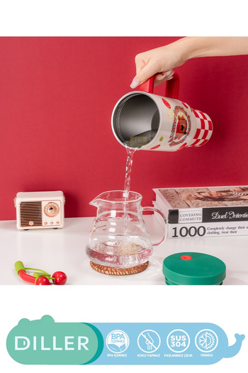 DILLER 1200ml New Collection Cute Animals Tumbler With/Without Straw Stainless Steel Thermos with Handle