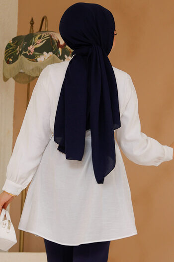 Neva Style Buttoned White Hijab Tunic 10025B