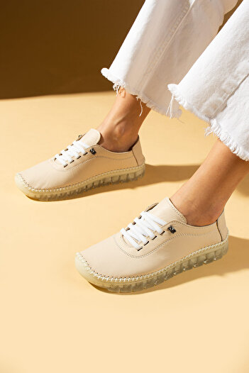 Pembe Potin Nut Women's Orthopedic Genuine Leather Comfortable Comfort Sole Daily Casual Sports Shoes