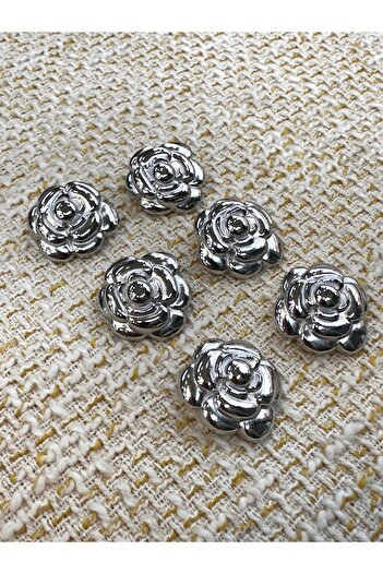 ODDA TASARIM ATÖLYESİ Silver Color Flower Model Set of 6 Buttons (2.3cm)