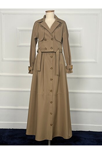 RACE FASHİON Double Trench Coat Suit with Skirt Pocket Rc3080