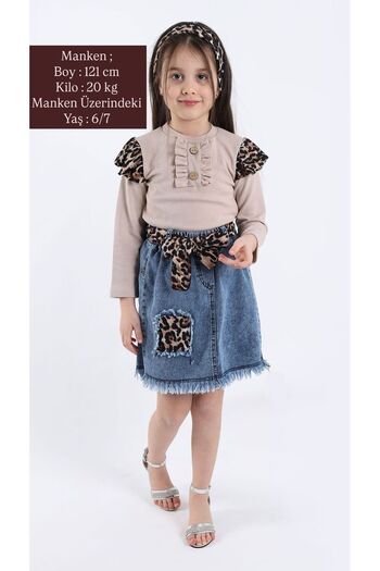 aden kids Belt and Bandana Suit with Denim Skirt