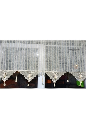 TUNCAY TEKSTİL Bodrum Buldan Tulle Curtain Authentic Hand Lace Bohemian Style Striped Tulle Curtain