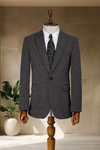 Sergio Ferraro Black Textured Italian Style Slim Fit Men's Blazer Jacket