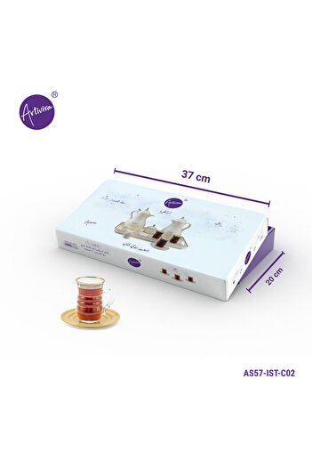 ARTIVIRA AS57-Tea set consisting of 6 clear glass tea cups and 6 saucers made of ceramic with distinctive modern engravings