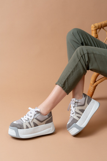 SEEM & BE Pantofi gri pentru femei Dora cu talpă înaltă - pantofi sport