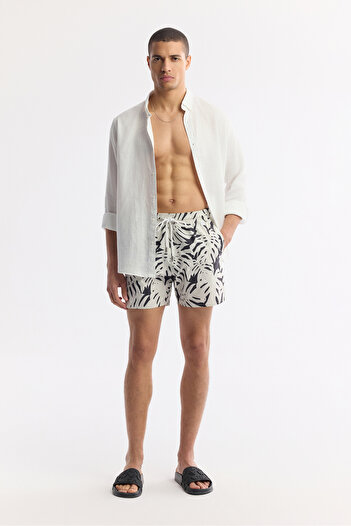 Avva Men's Ecru Quick Dry Printed Relaxed Fit Relaxed Fit Swim Shorts with Pockets A51Y3839