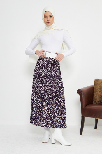 RTBUTİK Floral Patterned Hijab Pleated Skirt, Long Skirt, Hijab Skirt, Mother Gift, Lover Gift