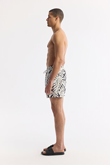 Avva Men's Ecru Quick Dry Printed Relaxed Fit Relaxed Fit Swim Shorts with Pockets A51Y3839