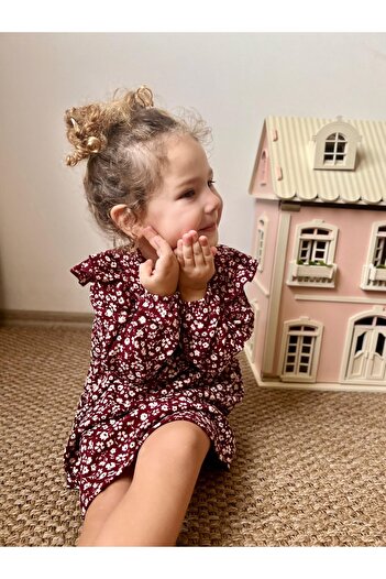 Elidabutik Çiçek desen krinkıl kumaş elbise