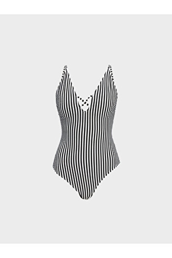 LC Waikiki Lcw Dream Blue V-Neck Striped Women's Swimsuit