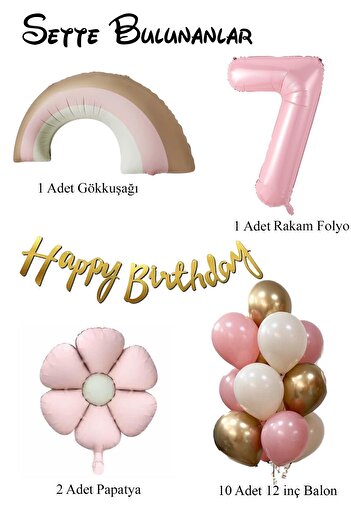 Patladı Gitti Retro 7 Year Old Daisy Themed Baby Girl Concept Birthday Set