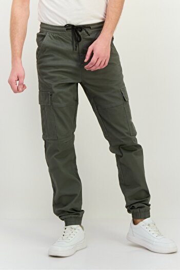 Threadbare Men Stretch Fit Solid Cargo Pants, Grey