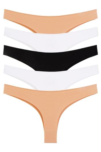 Nicoletta Chiloți de damă cu tăietură tanga braziliană - flexibili și fără urme Pachet de 5 poliester MIXCOLOR