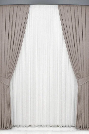 De'Vor Pleated Background Curtain - Velvet Texture, Soft and Tight Pleat Stone Color, Single Wing