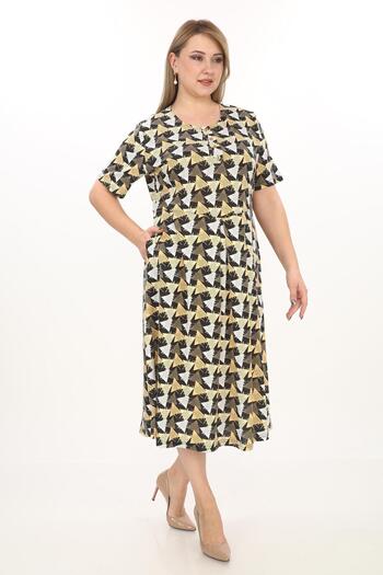 STELLETO Buttoned Collar Patterned Summer Plus Size Dress