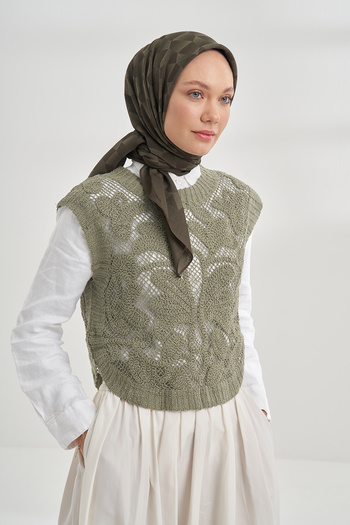 ARMANDA Cotton Monogram Geometric Pattern Scarf - Khaki