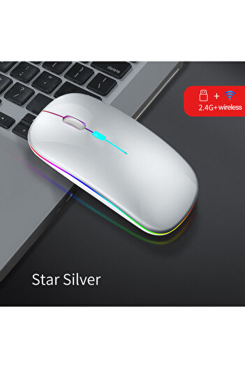 Choice Sliver Wireless Mouse Dual Mode Bluetooth-Compatible Mouse LED Rechargeable Laptop Mouse Portable Co