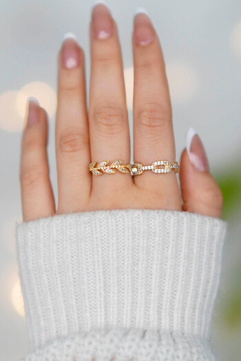 TREND COLLECTİON Zirkon Taşlı Ayarlanabilir 2'li Gold Kadın Yüzük