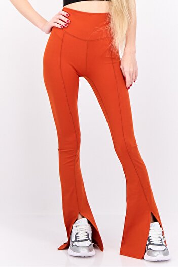 The Giving Movement Women Regular Fit Brand Logo Wide Leg Pants, Rust
