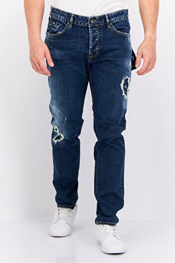 GAS Men Carrot Fit Rip Stretchable Jeans, Blue