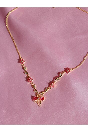 Reorah Collection Koyu Pembe Ribbon Garden Kolye